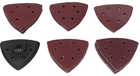 CHEOTIME 51 pièces de papier de verre pour ponceuse triangulaire, 3,5 pouces, feuille de ponçage à crochet et boucle avec 6 trous de dépoussiérage pour le ponçage du bois à outils
