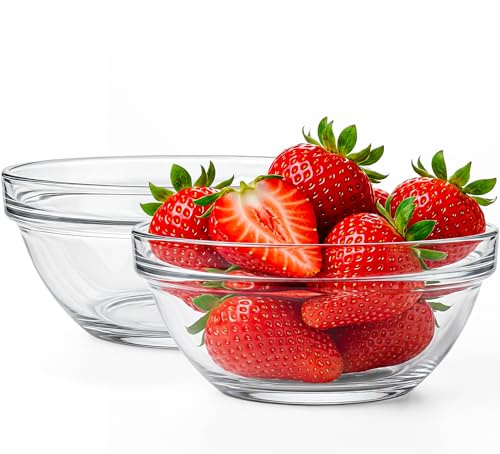KONZEPT Salatschüssel Glas klein 6er Set – 370 ml, Stapelbar, Glasschalen aus Gehärtetem Glas, ideal als Müslischalen, Servierschalen, Snackschalen und Dessertschalen