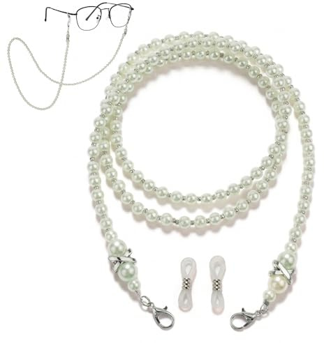 Brillenkette Damen mit Perlen, Elegantes Brillenband & Sonnenbrillenband rutschfest, Hochwertige Brillenhalter Kette für Lesebrille und Sonnenbrille, Modisches Brillenzubehör, Hellgrün
