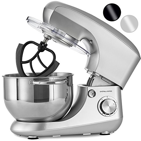 Andrew James Stand Mixer for Baking Food Mixer, 1300W Max, Large 5.5 Litre Bowl 6 Speed Pulse Mode, Kitchen Electric Mixer with Bowl, Flexi-Beater Dough Hook Balloon Whisk Removable Splash Guard