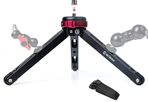 Mini Tripod, Moman Tabletop Camera Small Tripod Desktop TR01 with 1/4 and 3/8 Screw Mount and Function Leg CNC Aluminum Design for Camcorder Gimbal Stabilizers Max Payload of 176 Lbs/80Kg, Red Black