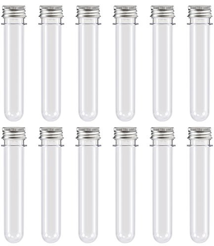 GWHOLE Lot de 12 Tubes à Essai 40ML en Plastique Transparent avec Bouchon à Visser