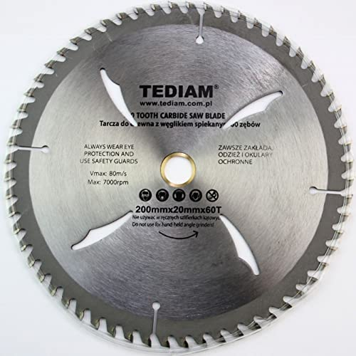 Lama per sega circolare da 200 mm, di alta qualità, per legno, 200 x 20 mm, 60 denti