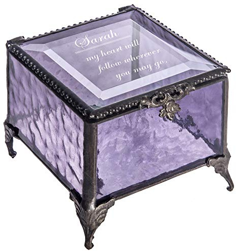 Personalized Jewelry Box with Message Decorative Stained Glass Keepsake Gift - J Devlin Box 836 EB246 (Purple)