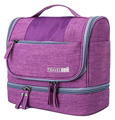FANDARE Borsa da Toilette Borsa Cosmetica da Viaggio Donna Pochette per Trucchi Uomo Case da viaggio Appendibile Cosmetica Organizer Portatile con Strato asciutto e bagnato Impermeabile Viola