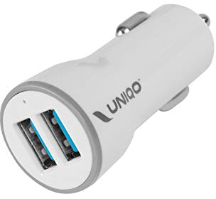 UNIQO Caricabatterie da auto a ricarica rapida da 12 Watt, con due porte USB universali fino a 2.4A, presa per accendisigari