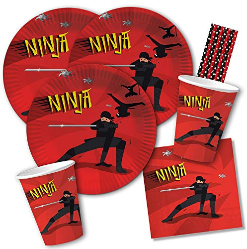 spielum 44-teiliges Ninja Party-Set - Teller Becher Servietten Trinkhalme für 8 Kinder