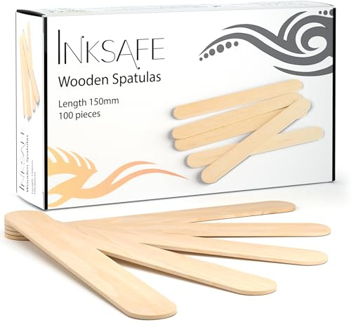 Inksafe Pack of 100 Wooden Waxing Spatulas Wax Applicator Sticks/Tongue Depressors for Hair Removal, Tattoo
