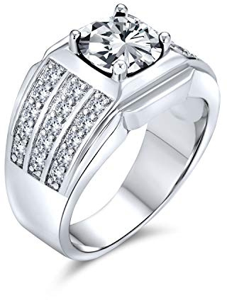 Bling Jewelry Traditioneller Unisex Personalisierter 3CT AAA CZ Quadratischer Prinzessschliff Solitär Herren Verlobungsring Kleiner Finger Ring Versilbert Für Männer Anpassbar