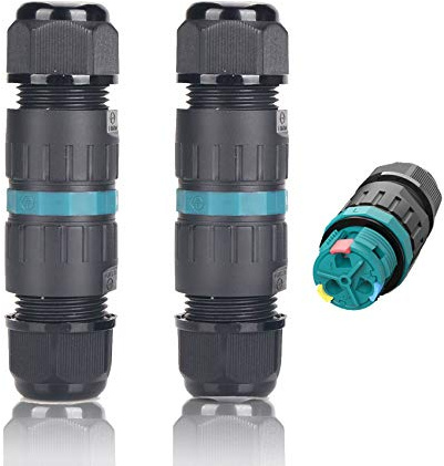 Kabelverbinder Wasserdicht IP68 2 Pack 3-polig Ø4mm-Ø12mm TÜV | Verbindungsmuffe mit Klemme Außen für Garten | Outdoor | Boden 2 Wege Wasserdichte Abzweigdose, Schwarz