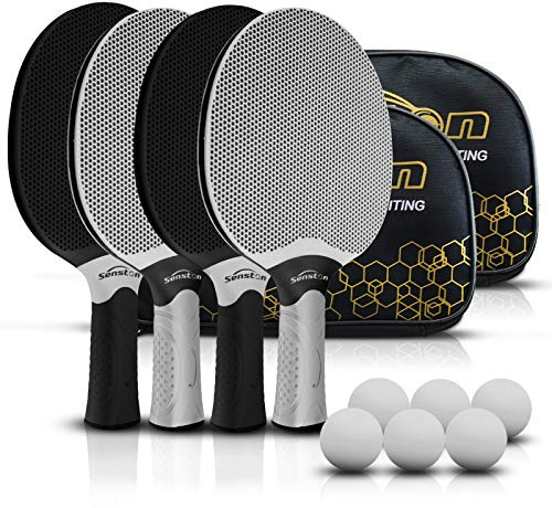 Senston Table Tennis Rackets Set,Professional Ping Pong Paddle Set for 4 Players, Composite Rubber Table Tennis Paddles, Indoor or Outdoor Games.