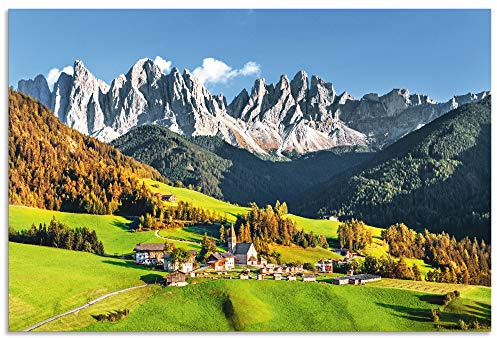 ARTland Wanddeko Wandbild Alu Verbundplatte für Innen & Outdoor Bild 120x80 cm Alpen Berge Landschaft Italien Berge Gebirge Urlaub Santa Maddalena U1TF