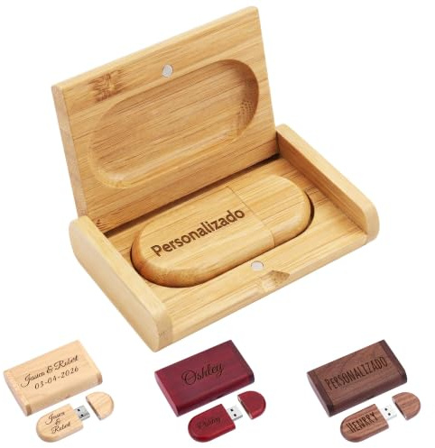 OXYEFEI Memoria USB Portátil, Nombres de Madera Personalizados Memoria USB de 64 GB El Pendrive y la Caja de Madera se Pueden Grabar- Adecuado para Computadoras y Automóviles, etc (32GB)
