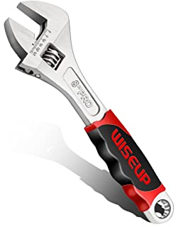 WISEUP Adjustable Spanner, Cr-V Forged Large Open-end Wrench, TPR Comfortable Anti-Slip Rubber Handle Adjustable Wrench, Multi Tool 8 /200mm Hand Tools