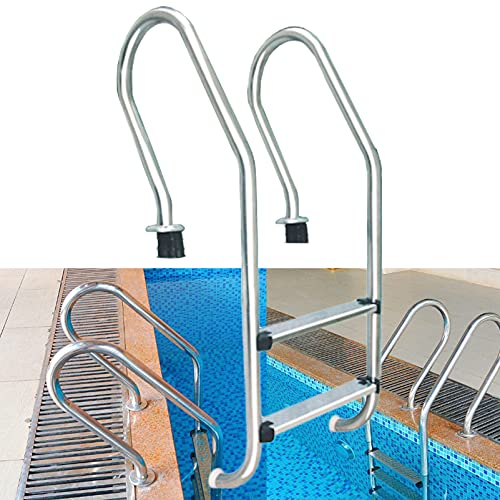 Lsoiup Edelstahl Poolleiter Poolleiter, 2-stufiges Edelstahl-Poolpedal mit Rutschfester Matte, Pooltreppenleiter für den Innen- und Außenbereich (50 x 60 x 133 cm)
