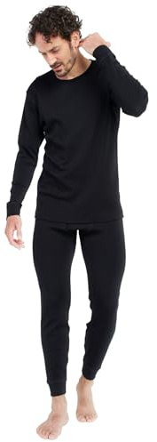 LAPASA Herren 100% Merinowolle Thermounterwäsche Set, Premium Merino Wolle Unterhemd & Unterhosen, Thermo Funktionsunterwäsche M126, Schwarz (Extra warm M126), XL