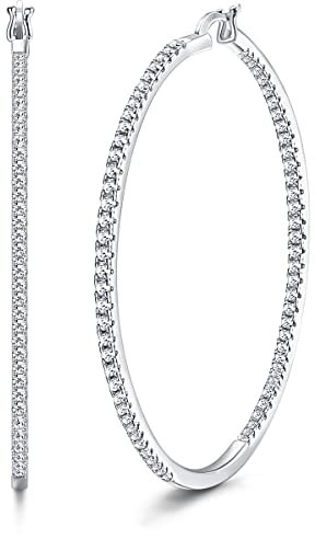 KRFY Creolen Großer Reifen Ohrringe 925 Sterling Silber Post für Damen Zirkonia süß Huggie Creolen Hypoallergen 40MM 50MM 60MM
