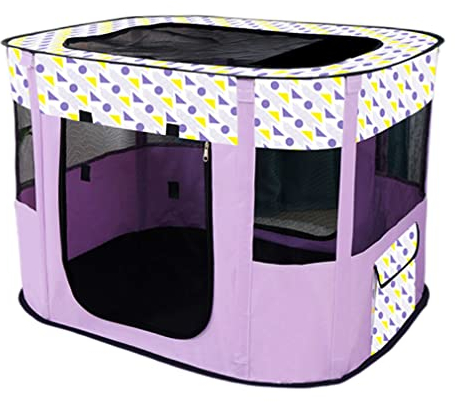 Floving Tragbare Hundehütte Haustierzaun Faltbarer Haustier Laufstall Rechteckig Kreißsaal Katzenbett Katzenhöhle Katzenhütte Welpenhaus Zwinger Geschlossenes Haustierzelt (L/90 * 70cm, Lila)