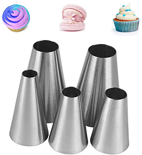 XOPOZON Lot de 5 Douilles à Pâtisserie Professionnelles, Douille Patisserie Rondes Petites, Moyennes, Grandes pour la Décoration de Gâteaux Compatible avec Poche à Douille Patisserie
