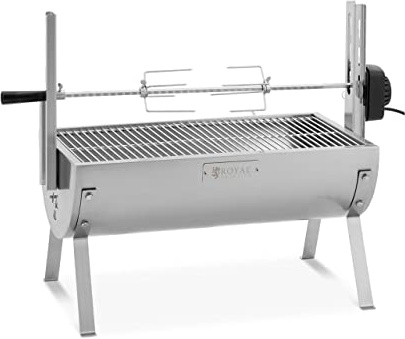 Royal Catering RCSG-70PB Spießbratengril 15 kg Länge Grillspieß: 82 cm Spießgrill Spießbratengrill Holzkohle, Silberfarben