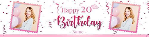 Individuelles Geburtstagsbanner mit Bild Name Alter Personalisierte Happy Birthday Banner mit Fotos Party Hintergrund Wanddekorationen 3ft x 1ft (Rosa)