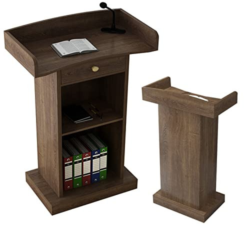 CMYUN Rednerpult Stehpult Holzpodiumständer mit Schublade ＆ Ablagefläche, Outdoor-Veranstaltungen Büro Reden Kanzel Rednerpult Steht, Braunes Stehpodium 42×60×120cm