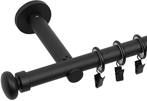 RENA Gardinenstange Vorhangstange - 19 mm - aus Metall - Lautlose Rollen - Komplettset - Schwarz Matt 200cm |Sigma