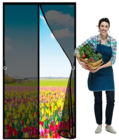 Fliegengitter Tür Magnet Insektenschutz, 120 x 210 cm Insektenschutz Vorhang, Kinderleichte Klebemontage Ohne Bohren für Die Balkontür, Kellertür und Terrassentür, Schwarz