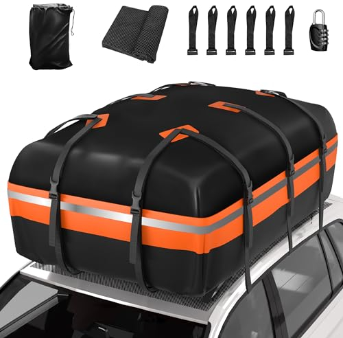 Signstek Car Roof Bag,21 Cubic Feet Large Roofing Cargo Carrier Bags Waterproof Soft Rooftop Luggage Storage Box for Any Cars With/Without Roof Rack/Rails/Bars
