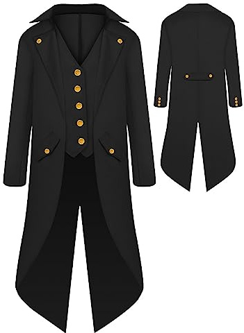 SEAUR Bambini Ragazzi Giacca Gothic Frack Nero Steampunk Mantel Medievale Costume Cosplay Halloween Carnevale Fasching 135