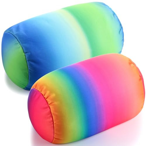 Barydat Mikroperlenkissen, Mikroperlenkissen, Nackenkissen, 29 x 16 cm, Körperunterstützung, Mikroperlen-Nackenrolle, zylindrisches Kissen, buntes Regenbogen-Nackenkissen zum Schlafen, Reisen, Kopf,