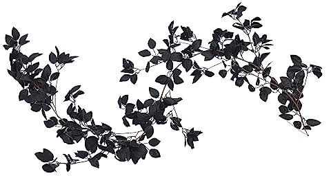 Ghirlanda di Vite Nera Artificiale Vite di Foglie di Eucalipto Finto Halloween Appeso Foglie Nere Viti Ghirlanda di Fiori di Seta Nera per Halloween Decorazioni per Pareti Domestiche All'aperto(nero)