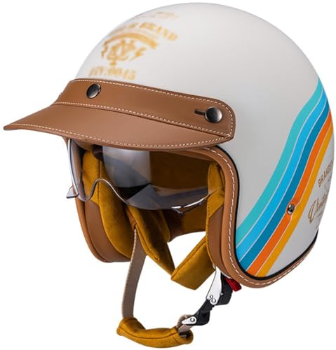 Retro 3/4 Motorrad Helm Jethelm DOT/ECE-Zulassung Mopedhelm Motorradkreuzer-Rollerhelm Chopper Helm Anti-Collision Helm Straße Fahrrad Helm für Erwachsene Herren Damen D,M=54-57CM