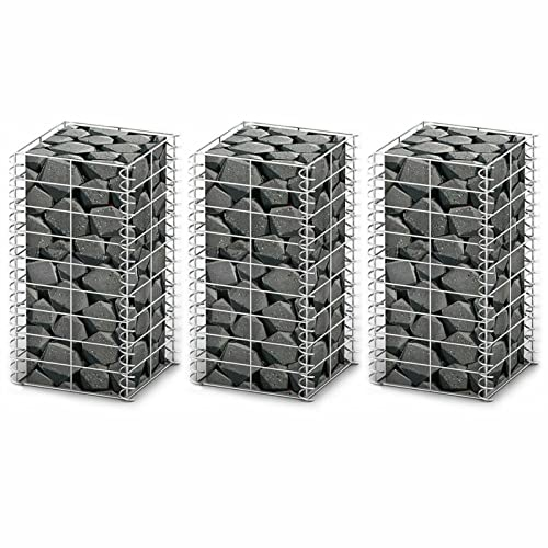 TANZEM Gabionen-Set 3-TLG Pflanzkübel, Kräuterbeet, Hochbeete-kit, Pflanztrog, Vertikalbeet, Pflanzgefäße, Pflanzencontainer, Verzinkter Draht 25×25×50 cm
