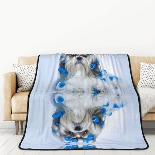 OPSREY Shih Tzu Hunde-bedruckte weiche Flanelldecke, warme Überwurfdecke, tragbare Reisedecke