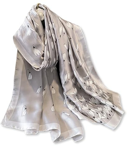 LumiSyne Seidenschal Damen Blume Gedruckt Muster Mode Eleganten Stil Warme Weich Seidentuch Lange Halstücher Sonnencreme Stola Ganzjährig
