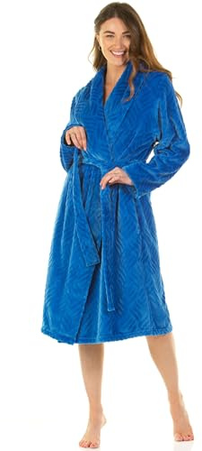 La Marquise Robe de chambre à col châle en polaire ultra douce pour femme, Bleu sarcelle., M/L