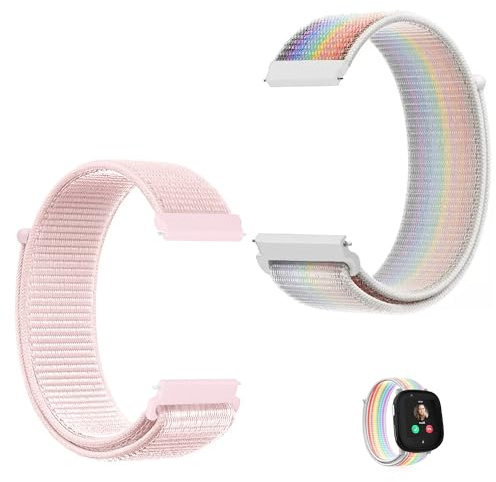 Hezhou 2 Stück Fabric Nylon Uhrenarmbänder 20mm Sportarmband 20m'm Elastisch Uhrenarmbänder uhrenarmbänder für herren damen Schnellverschluss Armband Verstellbare Aatmungsaktive (Rosa + Schillernd)