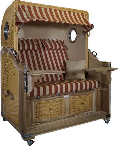 Strandkorb Teak XL Terra/beige 2½ Sitzer, Voll-Liegemodell, Geflecht Hooney