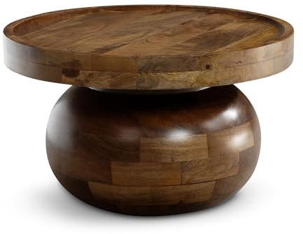 FineBuy Couchtisch Rund 50x50x30,5 cm Mango Massivholz Walnussfarben