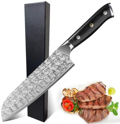 HRGKLMN Kochmesser Profi Messer Extrem Scharf Fleischmesser Küchenmesser Santoku Messer 18 cm Chefmesser Allzweckmesser Küche aus Hochwertigem Edelstahl Chef Knife mit Ergonomischem Griff