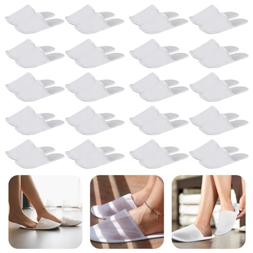 PRITOK Lot de 20 paires de pantoufles d'hôtel : pantoufles portables antidérapantes pour hôtel, voyage, maison, invité, unisexe, pour pointure 36-41 (blanc), Blanc., 42.5 EU