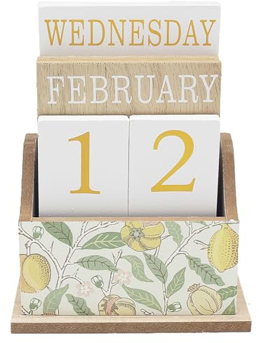 Lesser & Pavey William Morris Fruit-Themed Perpetual Calendar | Reusable Wooden Block Calendar for Home Décor | Elegant Daily Organiser with Artistic Floral Design | Eco-Friendly Calendar for Kitchen