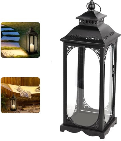 Caossuixin Lanterna nera per candele, 34 cm, in metallo per esterni, lanterna per tomba e cimitero, resistente alle intemperie, per interni da giardino, Natale, per Halloween