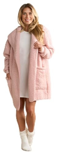 OHS Blush Pink Cardigan Women, Mothers Day Gifts Super Soft Warm Teddy Fleece Jacket Women Wrap Style Long Sleeve Womens Fleece with Pockets Cardigan Coat for Casual Wear or Lounging, S/M