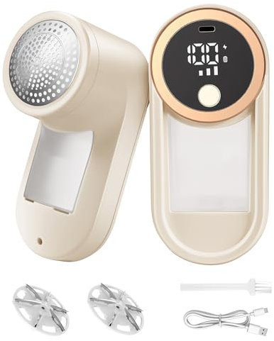 Weinsamkeit Quitapelusas Electrico, Quita Bolas de Ropa Recargable con 3 Velocidades y Pantalla LED, Portátil Maquina Quitapelusas de 6 Cuchillas Quita Pelusas Ropa Eléctrico para Ropa y Muebles