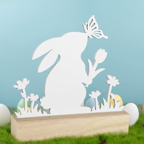 Decorazione Pasquale Centrotavolo Coniglietti Pasqua Legno con Farfalla Fiore Decorazione da Tavolo Pasquali Primavera Regalo Coniglio Decorativo