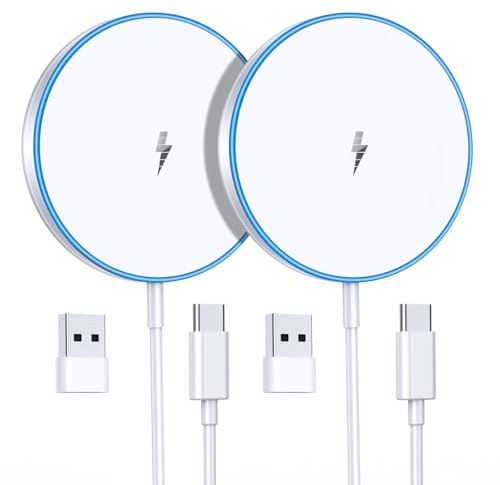 Mag-Safe Ladegerät Wireless Charger iPhone 2 Stück,15W Schnell induktive Ladestation Kompatibel mit iPhone 17/16/15/14/13/12 Serie und AirPods 3/2/Pro,LED kabelloses ladegerät mit Zwei Ladeanschlüssen