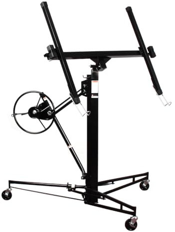 Springer Plattenheber für Trockenbau SW-PL68 mit Seilwinde – Werkzeug & Montagehilfe für Gipskarton & OSB – 68kg Tragkraft, 360° drehbar, klappbar, Höhenverstellung 140–335cm, Schwarz