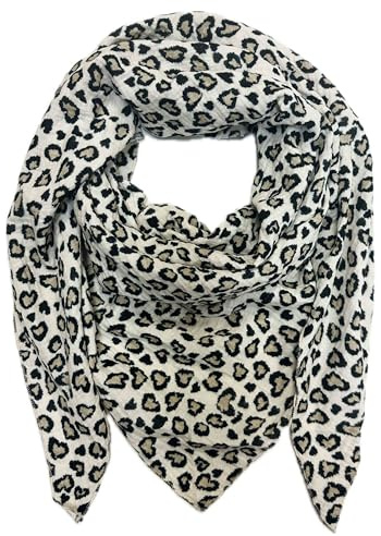 Jeamis XL Dreieck Strickschal Herz Leopard Love Frühling Schal 100% Baumwolle Made in Italy Fashion Tuch Dreieckschal Heart Stola Herbst Frühling Tuch Leo